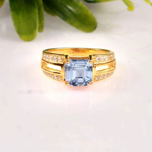 Anello 9mm asscher acquamarina - 9mm,