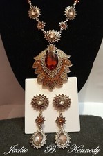 PARURE JACKIE KENNEDY ONASSIS  MAHARANI RUBINI,AMBRA,TOPAZI,ARGENTO-ORO GIALLO !