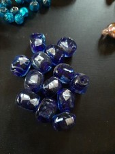 Vintage Venetian Beads x 3 Murano Molded Foglia Silver Turchese Art Glass 19" 