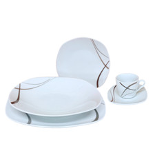 Servizio Piatti 60 Pezzi per 12 Persone Strips Bianco e Tortora in Porcellana