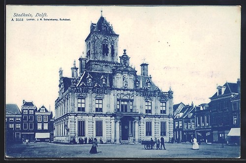 Cartolina delft stadhuis - cartolina, delft,