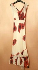 ANNARITA Donna Abito in Seta Bianco Panna Fiori Rosso Made in Italy 42