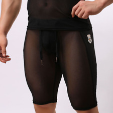 Boxer uomo rete pantaloncini intimo pantaloni sportivi palestra giunture trasparente gamba lunga sexy