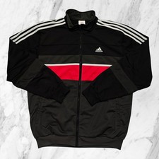 ADIDAS Vintage Felpa Zip Uomo Nera Rossa Tre Strisce Tasche Giacca Tuta Tg L