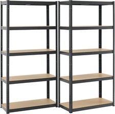 Scaffale Mensola Scaffali Scaffalatura Magazzino Nero 5 Ripiani Legno 2 PACK 