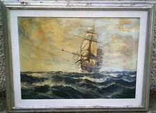 RENATO LONGANESI -SPETTACOLARE VELIERO- VECCHIO, GRANDE QUADRO DIPINTO OLIO TELA