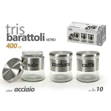 TRIS BARATTOLI COLORE ACCIAIO