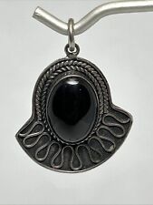 Gioiello Ciondolo Vintage In Argento 925/000 Con Gemma In Onice