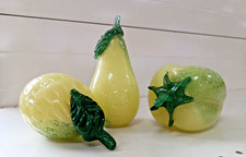 3 Pz Soprammobili Decorativi Frutta Vetro Soffiato Decorato e Dipinto