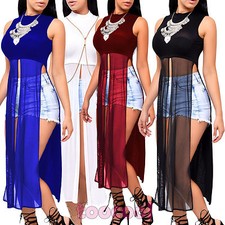 Top donna lungo inserti velati senza maniche clubwear canottiera nuovo DL-2103