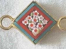 BRACCIALE VINTAGE IN METALLO DOR.MICRO MOSAICO A LOSANGHE MILLEFIORI ARTIGIANALE
