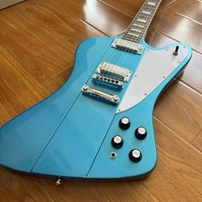 Chitarra Elettrica Firebird Blu Metallizzato Mini HH Pickup Argento Hardware 6 Corde