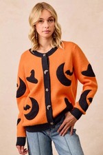 BiBi Halloween Witch Hat Moon Bat Artwork Cardigan
