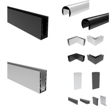 Ganzglasgeländer Alluminio Anodizzato U-Bodenprofil Profilo Vetro Corrimano Nero