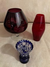 Retrò Vintage 3tlg Fantastica Decorativi Vetro Vasi Rosso/Blu Piombo Nachtmann