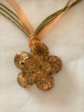 Collier con pendente a fiore Vetro Murano Collana verde e arancio Moschettone