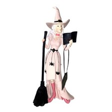 Broomstick Blvd Pastel Pink Halloween Witch Figurine 15in Broom Boots Spiders