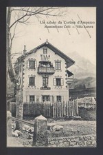 h224   CARTOLINA UN SALUTO DA CORTINA D'AMPEZZO MASS.COLLI VILLA AURORA 1911+++