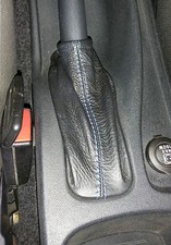 FIAT STILO JTD multijet CUFFIA LEVA FRENO A MANO in VERA PELLE NERA CUCITURE BLU