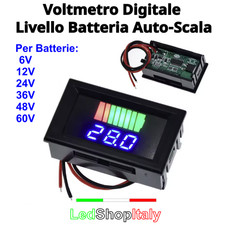 Livello Batteria Voltmetro Display  AutoScala Batterie 6V 12V 24V 36V 48V 60V