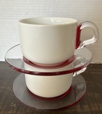 Guzzini Cappuccino Tazze Grandi Piattino Rosso/Tazza Porcellana Bianca/Acrilico Set di 2