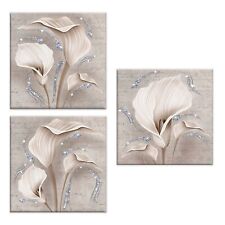 Set 3 pezzi Quadri su tela tema floreale con glitter 38x38 cm CALLE SHABBY
