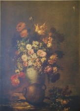 ANTICA STAMPA FRATELLI ALINARI FOTOGRAFIA DIRETTA A COLORI N. 815 VASO CON FIORI