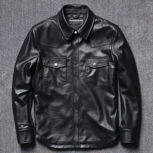 Camicia uomo pelle nera vera