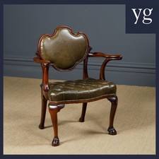 Poltrona antica irlandese georgiana in pelle verde noce scrivania sala c.1750