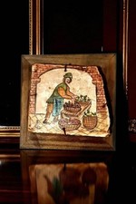 Quadro in legno e pietra raffigurante antichi mestieri fruttivendolo
