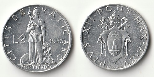 Moneta lire vaticano 1953 - moneta,