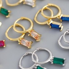 2PZ Orecchini A Cerchio Acciaio Inox Con Zircone Vari Colori Moda Regalo