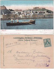 NAPOLI - PANORAMA DAL MARE CON VISTA DEL CASTEL S. ELMO - ANNULLO BANDIERA-23391