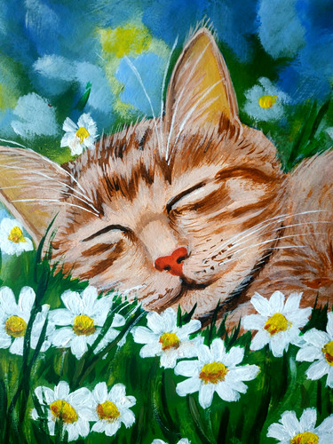 Quadro acrilico gatto zenzero - acrilico, "gatto