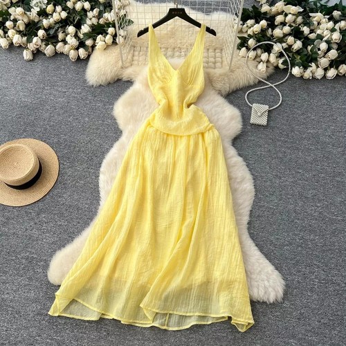 Abito giallo lungo scollo - giallo,