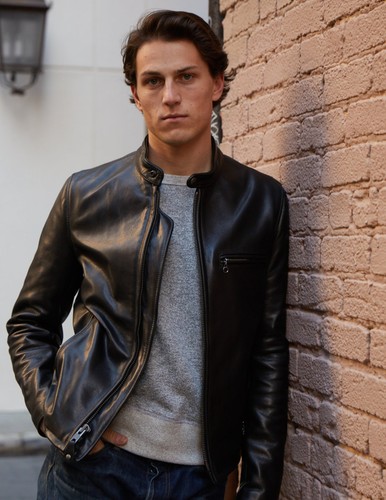 Giacca pelle caffè uomo moto