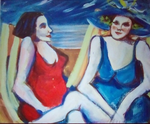 Donne mare olio tela - "donne,