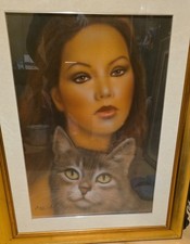 Quadro dipinto DONNA CON GATTO