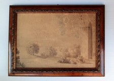  Paesaggio di campagna Stampa antica cornice in radica di noce e oro  cm 26,5x38