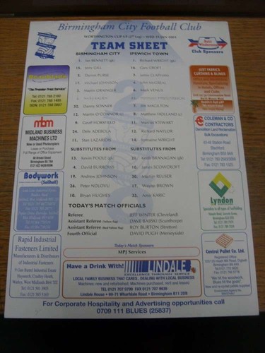 2001 foglio squadra a - 31/01/2001,