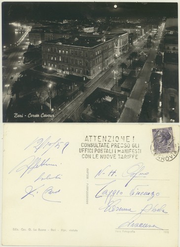 Bari corso cavour - cavour, cartolina