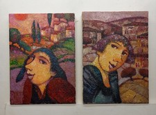 2 QUADRI FIGURA PAESAGGIO COMPLEMENTO ARREDO IDEA REGALO