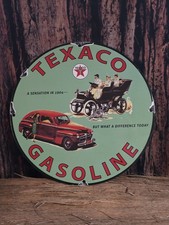 INSEGNA POMPA STAZIONE DI SERVIZIO PORCELLANA TEXACO VERDE VINTAGE 12".