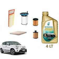 Kit Filtri Tagliando con 4 Litri Olio Motore Petronas 5w30 FIAT 500L 1.3 MJET