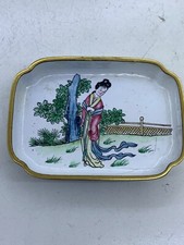 portacenere porcellana rettangole decorata a mano vintage collezione