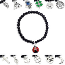 Bracciale Portafortuna con Ciondolo Argento Perle Nero braccialetto Uomo e Donna