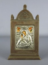 VINTAGE PICCOLA ICONA BIZANTINA CON VOLTI DIPINTI SU LEGNO E ARGENTO 925