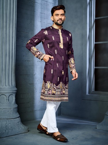 Uomo vino ricamato kurta - ricamato,