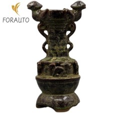 9.3" China Porcelain The Kiln Tea-dust Glaze Two Animal Phoenix Oil Lamp Statue