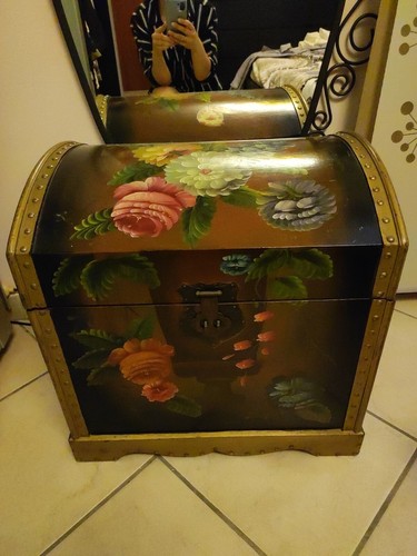 Baule antico legno dipinto - legno,